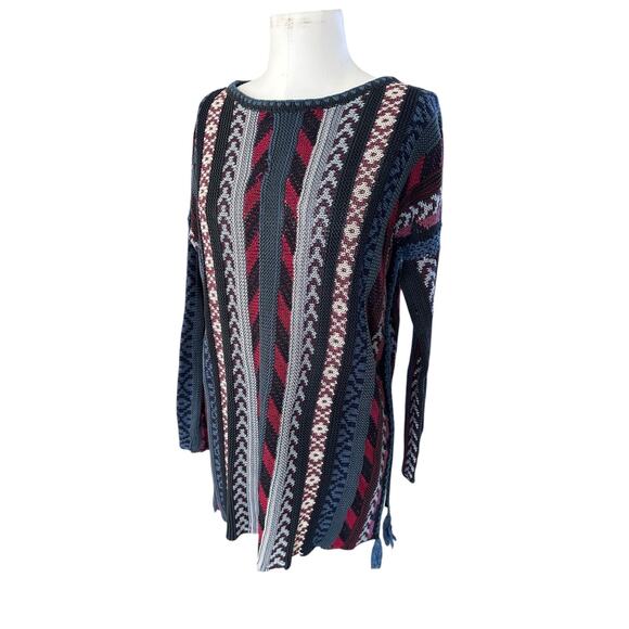 Women's Peruvian Connection Patterned Striped Boho Muticolor Tunic Sweater sz L - Picture 7 of 10
